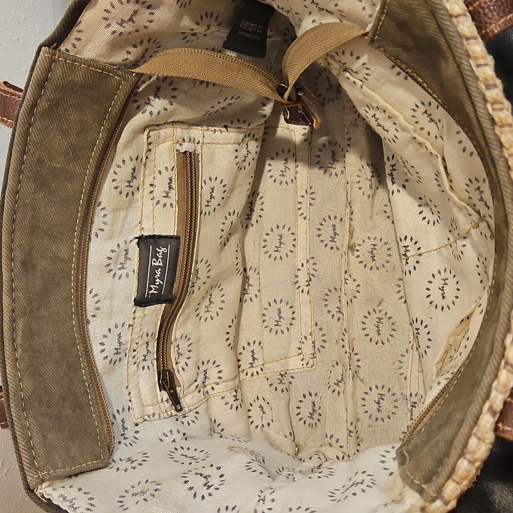 Woven Denim & Leather Myra Bag Purse With Zipper closure. - Picture 3 of 10